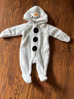 Old Navy White Snowman Fleece Hooded One-Piece